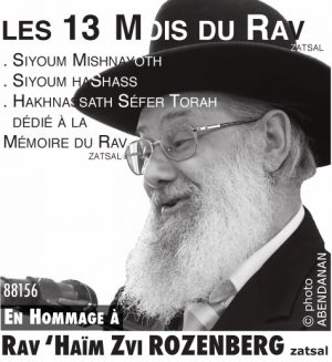 En Hommage à Rav 'Haïm Zvi ROZENBERG zatsal - les 13 mois du Rav - Paris